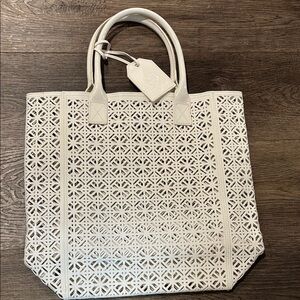 White Tory Burch Perforated Tote Bag